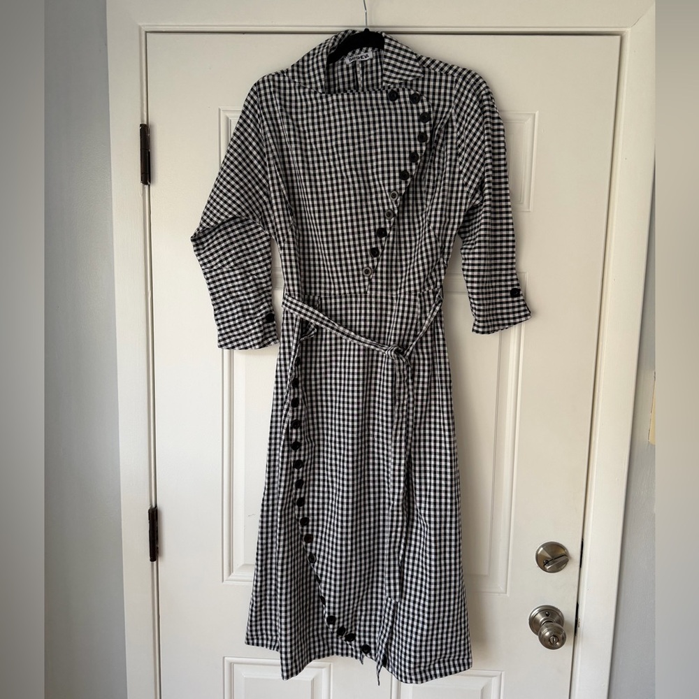 Batsheva Bella Check Shirtdress In Black And White Gingham size 2 midi dress - Picture 4 of 6